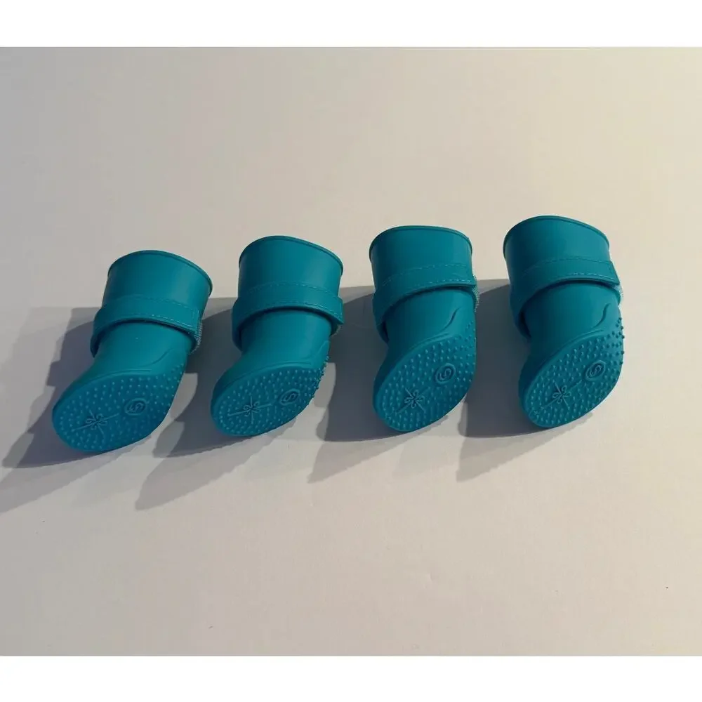 Jelly Wellies Teal Blue Silicone Dog Boots Set of 4 Waterproof Shoes Size S
